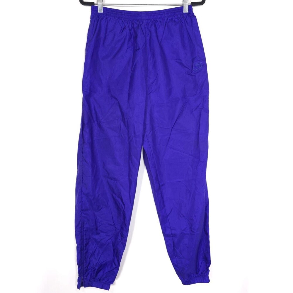 NIKE VINTAGE Track Pants LARGE S20509 BUS Ankle Zip Elastic Hem‎ Blue Nylon 90’s